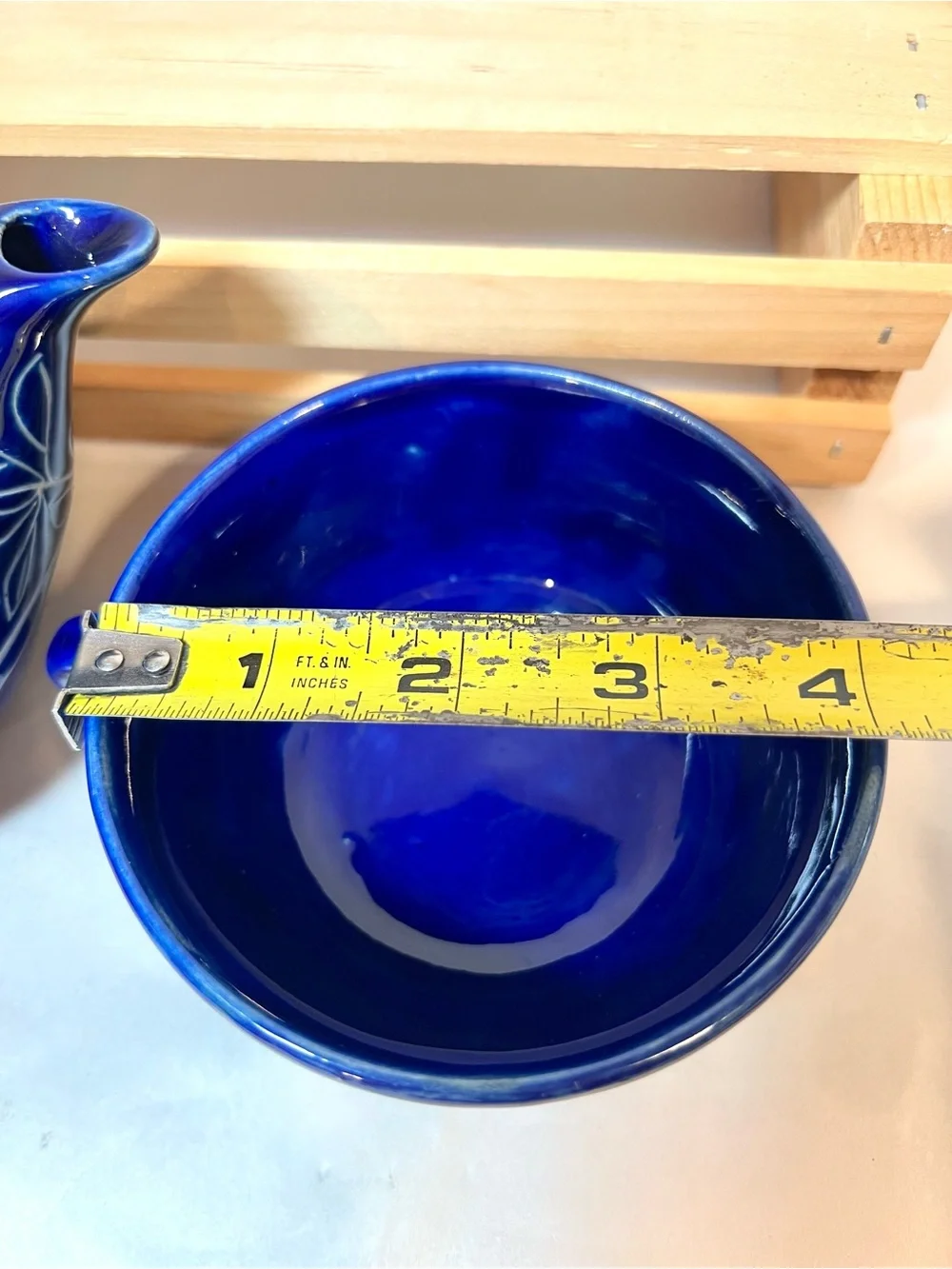 💥3/$50 Jaipur Blue Vintage Pottery Flowers Desert Sands Teapot w Stackable Cup